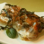 Vegan Baked Swiss Chard (or Kale) and Sweet Potato Spring Rolls with Anise-Scented Sage-Butter Sauce