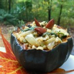 Countdown to Thanksgiving–Day 7:  Vegan Acorn Squash Stuffed with Creamy Rice and Greens Stovetop Casserole