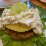 Vegan “Go Bean” Burgers with Green Chili “Cream Cheese” Topping–A Tofutti Exclusive