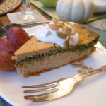 Vegan 3-Layer Savory Sweet Potato Cheesecake with Kale, Pepita and Sage Pesto Ribbon–The PERFECT Use for Leftover Mashed Sweet Potatoes!  (A Tofutti Exclusive!)