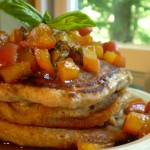 A Wynn Resort-Las Vegas Redux: Vegan Ginger-Ale Pancakes with Fresh Vegan Peach-Basil-Maple-Ale Chutney