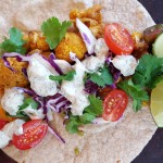 Vegan Beer, Lime, & Chipotle-Roasted Cauliflower Tacos with Spicy Baja Sauce