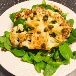 Day 1: Announcing An Inspired New Project–“Cooking ‘The Blooming Platter Cookbook’ a la the movie ‘Julie & Julia’ for my Omnivorous Family”: Vegan Roasted Cauliflower Salad with Mustard Vinaigrette