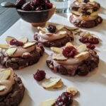 Chocolate-Orange-Almond Shortbread Cookies with Dried Cherries and White Chocolate Chips and Cherry- Cream Cheese Glaze (vegan & plant-based)