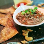 Chinese Black Bean Dip with Baked Wonton Chips (vegan & plant-based)