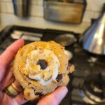 Banana Bread Cookies with Chocolate Chips, Walnuts & Cream Cheese Glaze (vegan & plant-based w/ gf option)